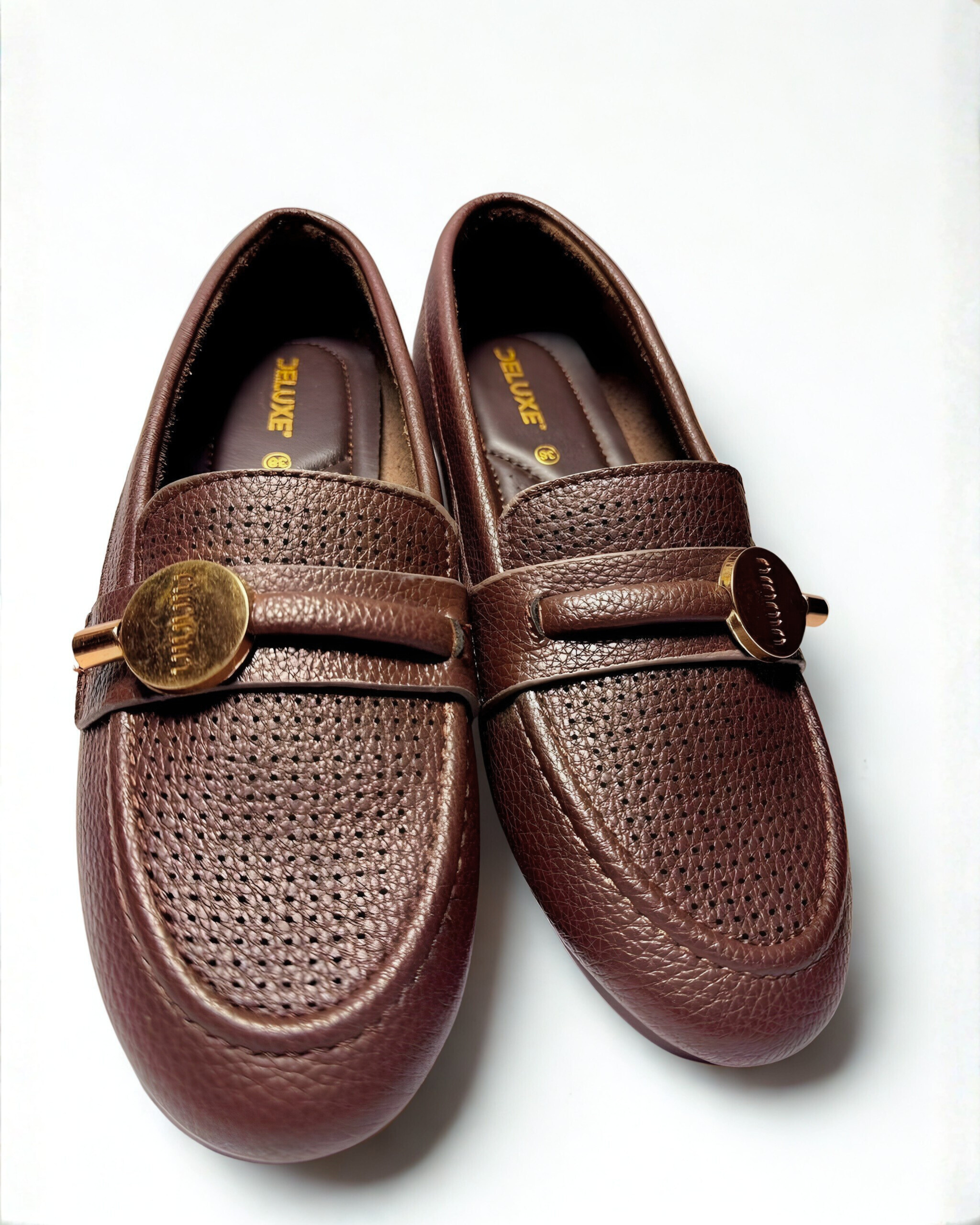 Brown Luxury Medicated Leather Pumpies – Cushioned Comfort (Brown)  Luxora