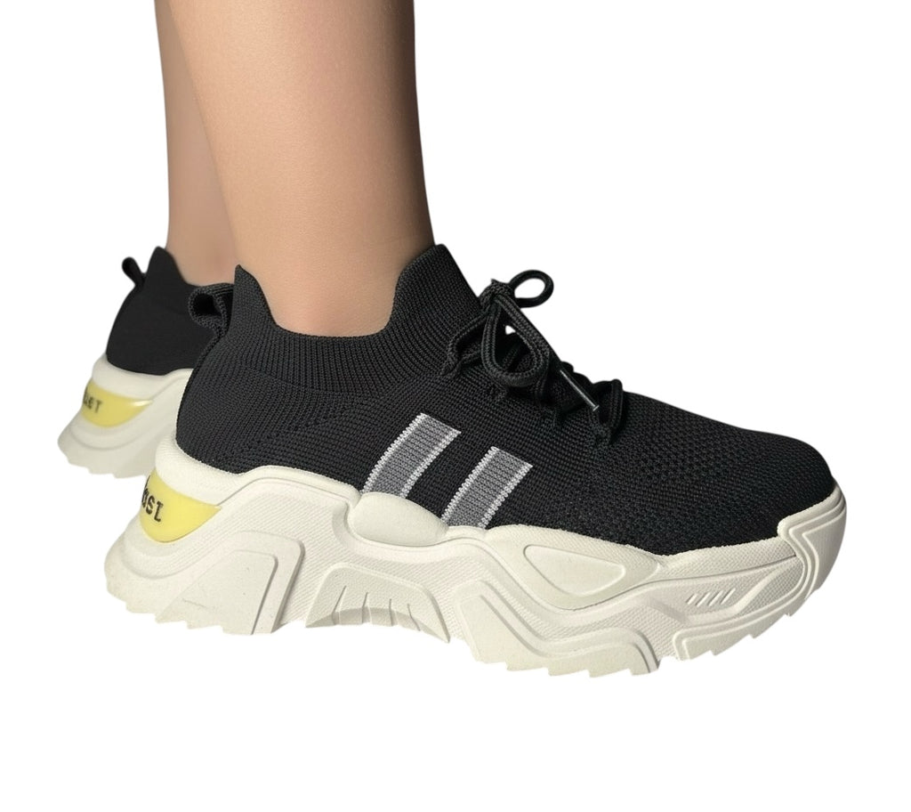 Black Double Sole Jogger Shoes – 2 Inch Height Increase