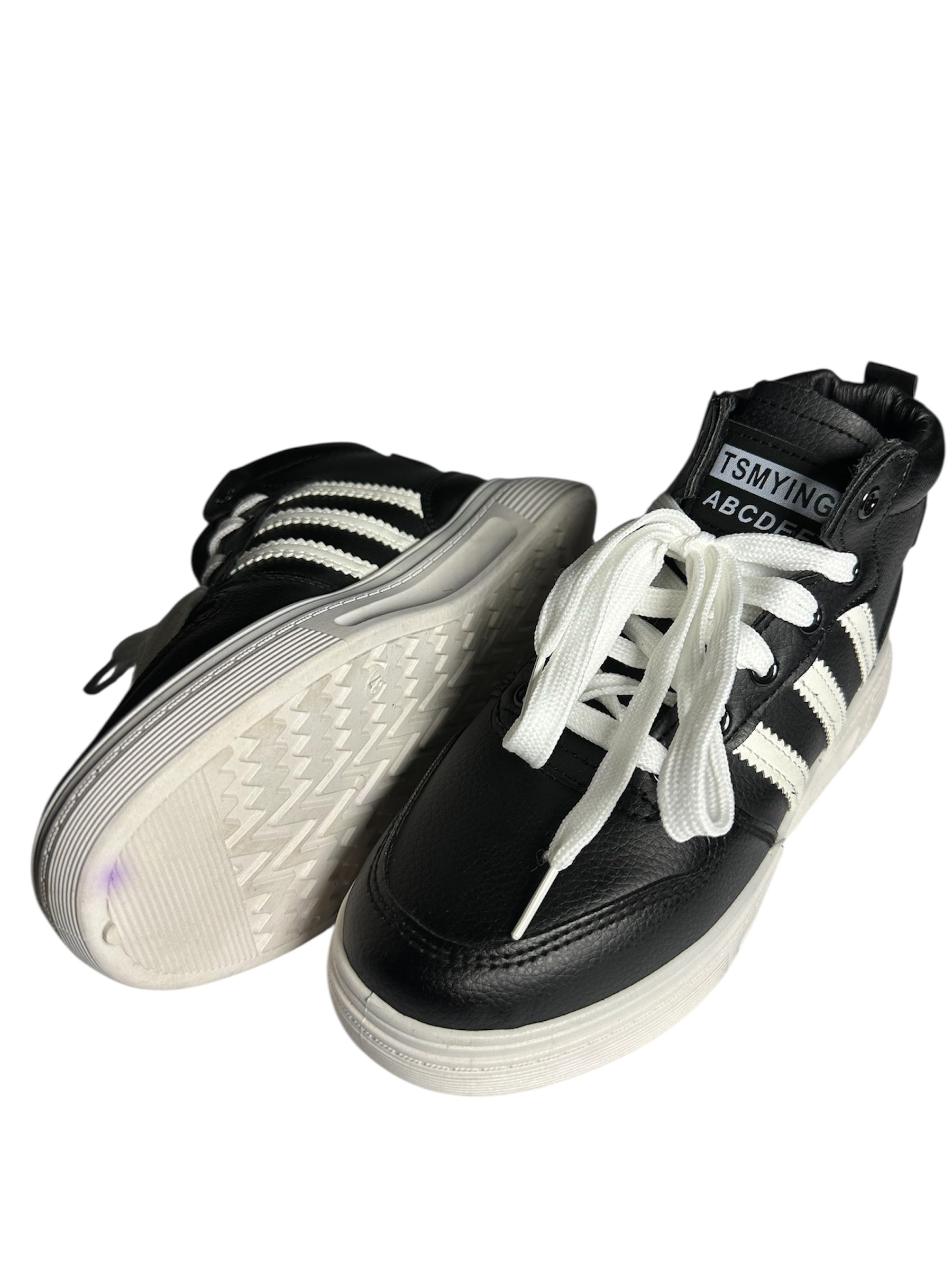 Black Long Sneakers with White Stripes – Casual Street Style