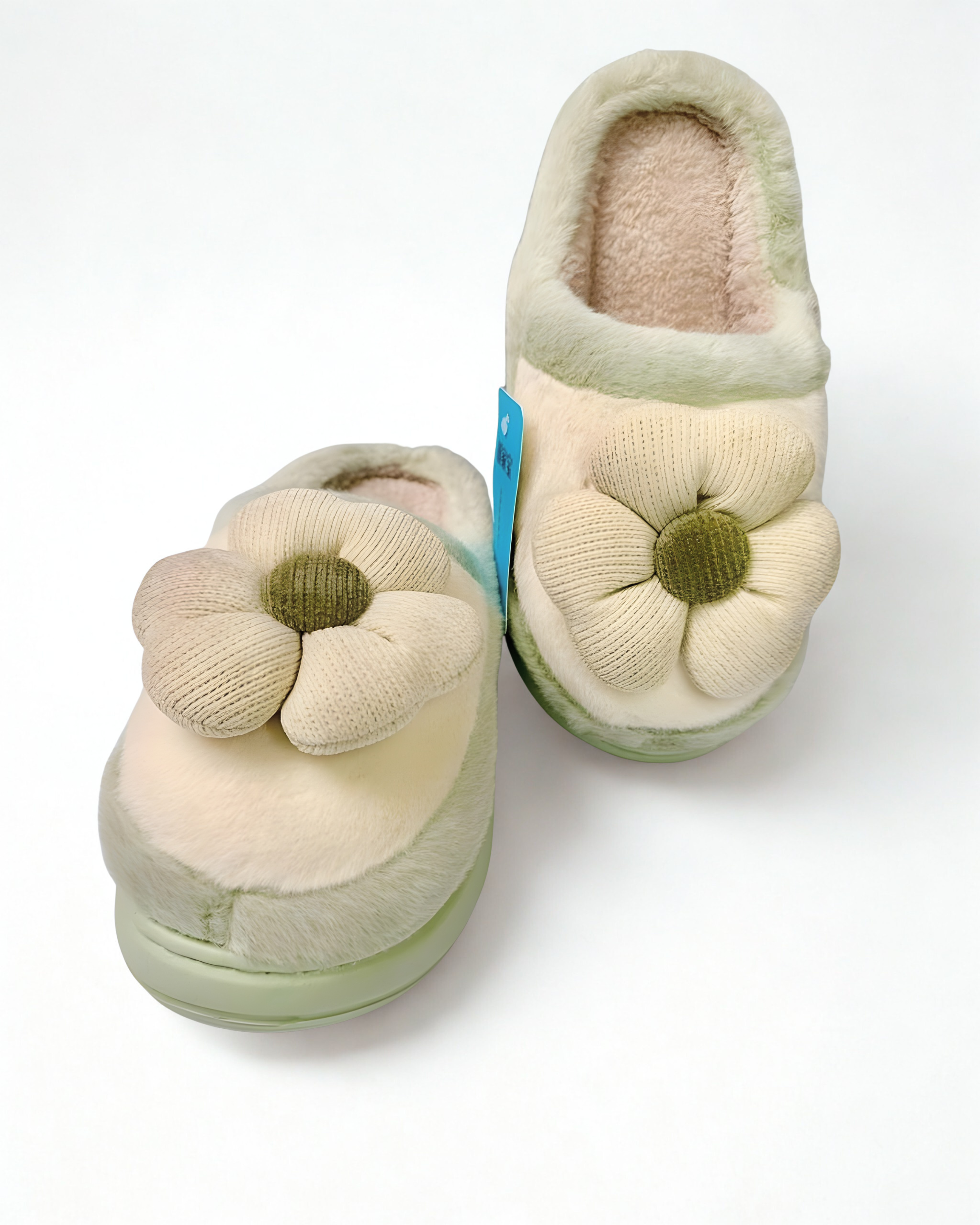 Green Winter Fur Slippers for Women | Soft Medicated Sole Warm Slippers
