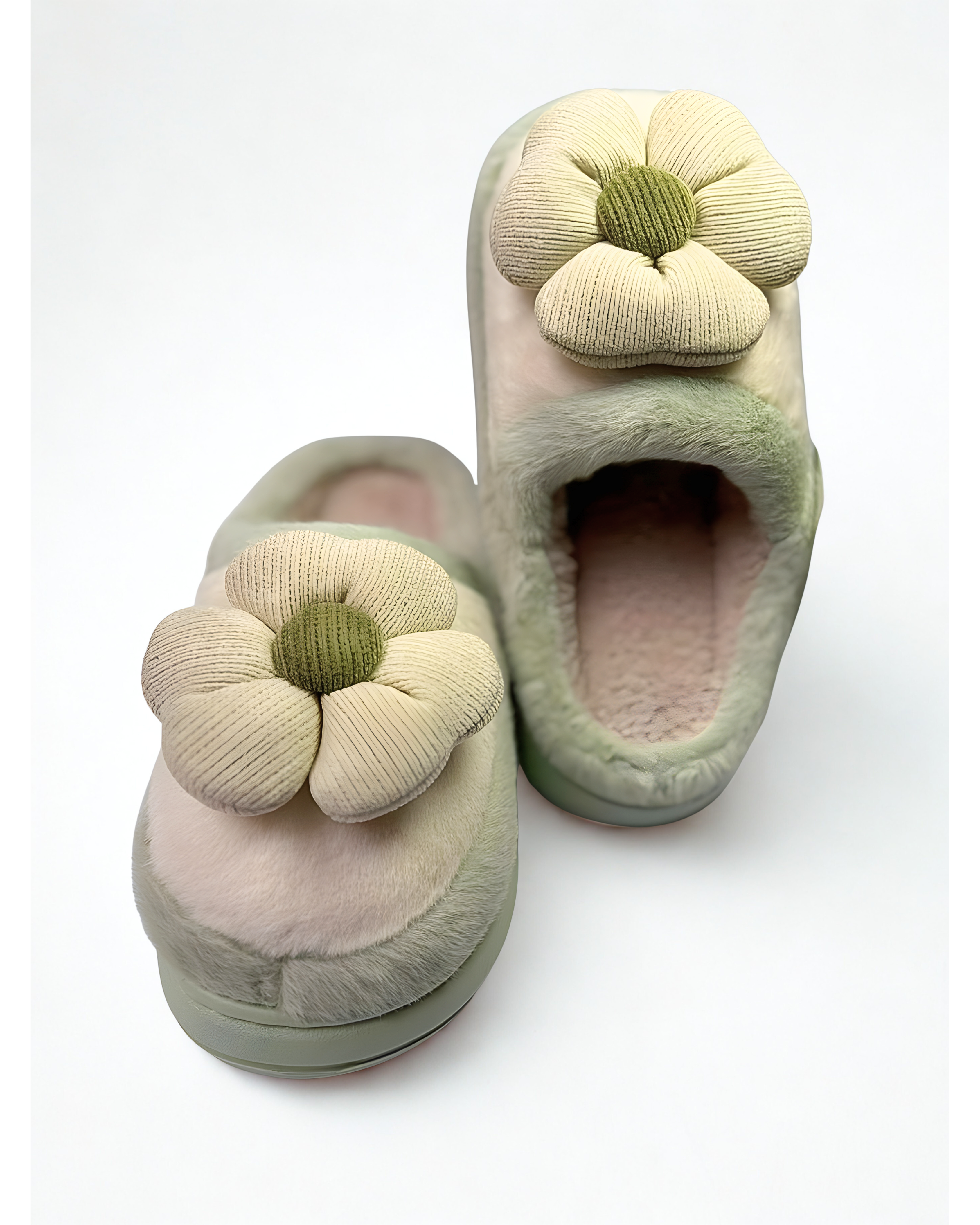 Green Winter Fur Slippers for Women | Soft Medicated Sole Warm Slippers