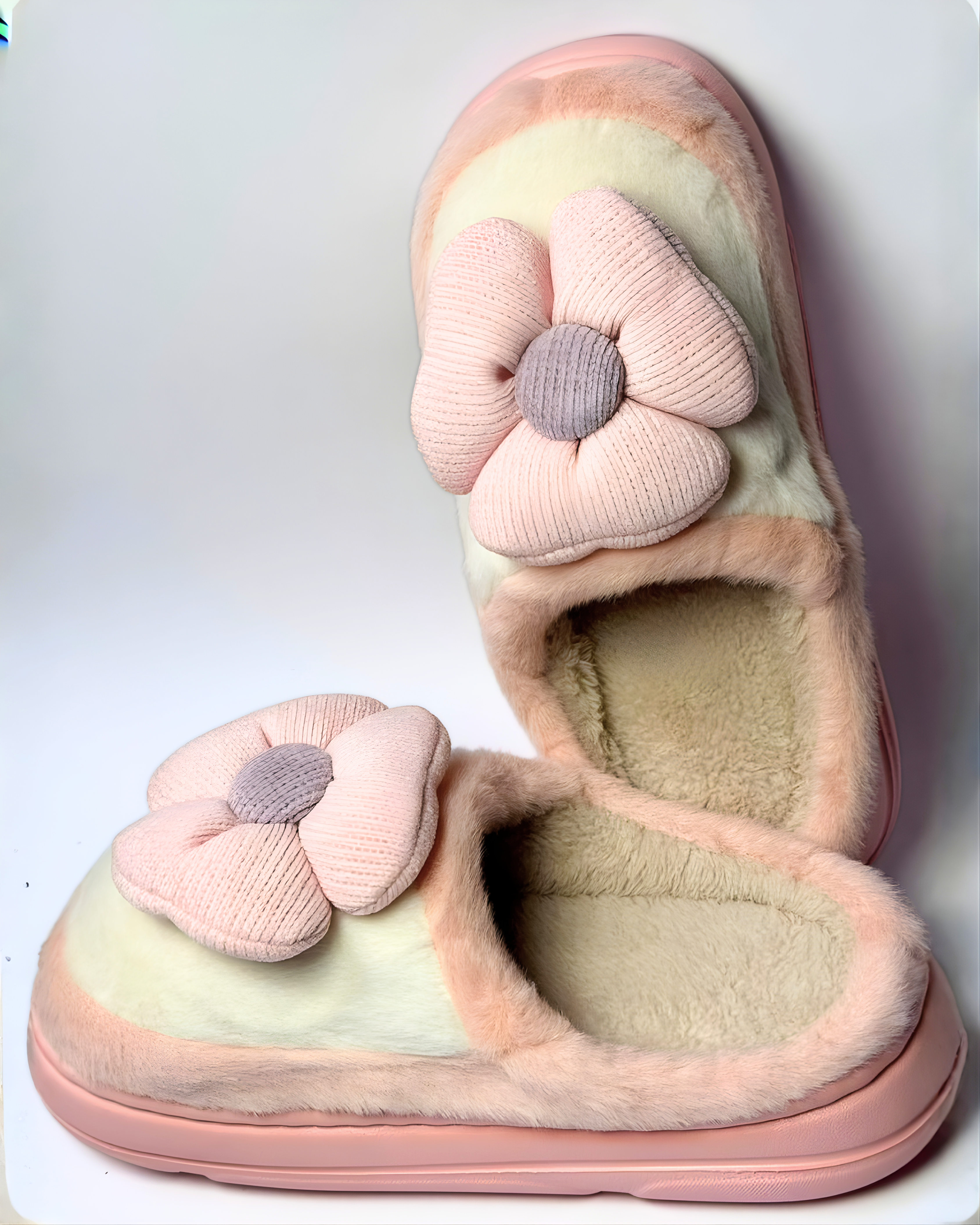 Pink Winter Fur Slippers for Women | Soft Medicated Sole Warm Slippers